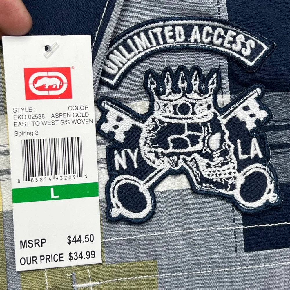 Y2k Ecko Unltd Shirt Mens Large Plaid East to West Woven Short Sleeve Skate BNWT
